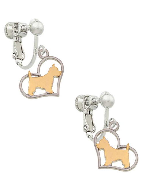 Two Tone Westie Silhouette Heart Clip On Earrings