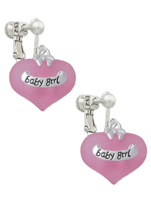 Baby Girl Pink Heart with Baby Feet Clip On Earrings