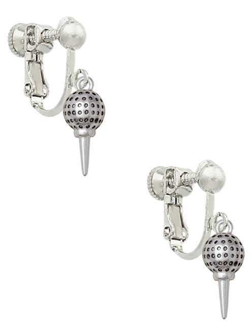 Small Golf Ball on Tee Clip On Earrings