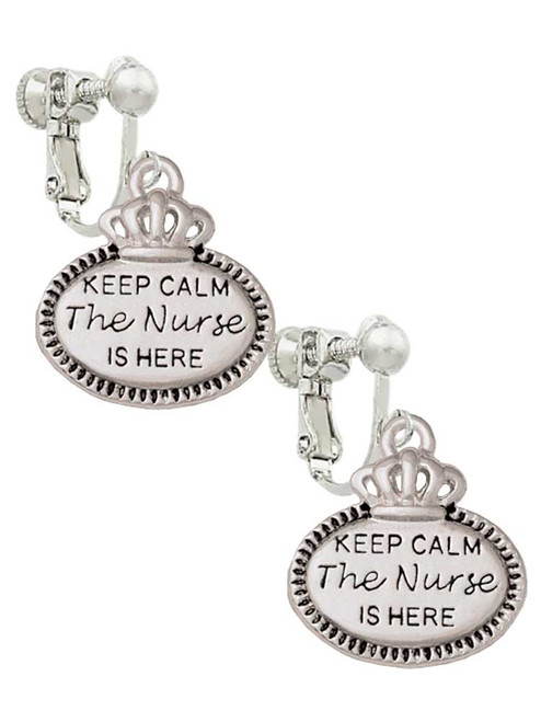 Keep Calm The Nurse is Here Clip On Earrings