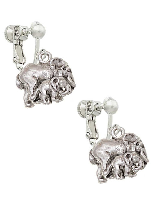 Loved Elephant with Baby Clip On Earrings
