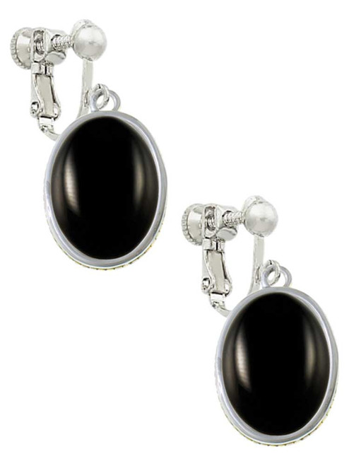 Small Black Acrylic Oval Clip On Earrings