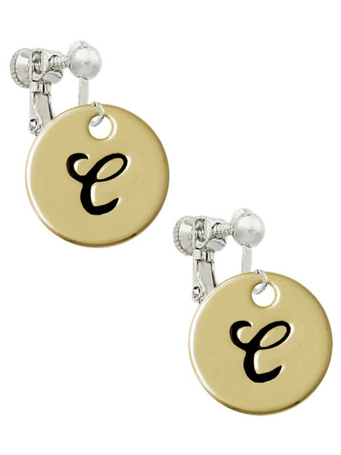 Large Gold Tone Disc Letter - C - 3/4'' Clip On Earrings