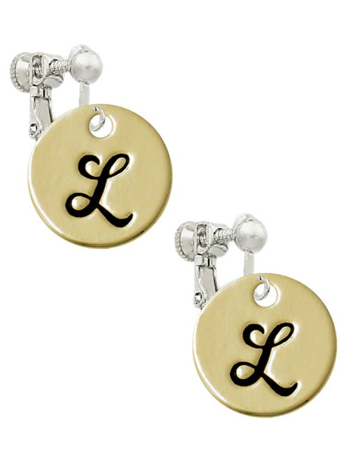 Large Gold Tone Disc Letter - L - 3/4'' Clip On Earrings