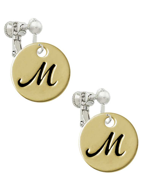 Large Gold Tone Disc Letter - M - 3/4'' Clip On Earrings