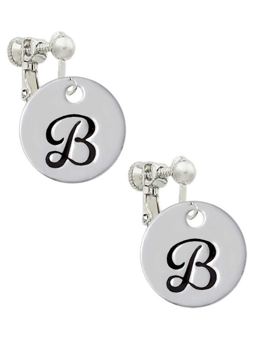 Large Script Letter - B - 3/4'' Disc - Clip On Earrings