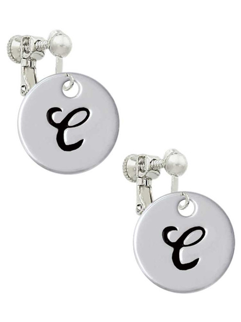 Large Script Letter - C - 3/4'' Disc - Clip On Earrings