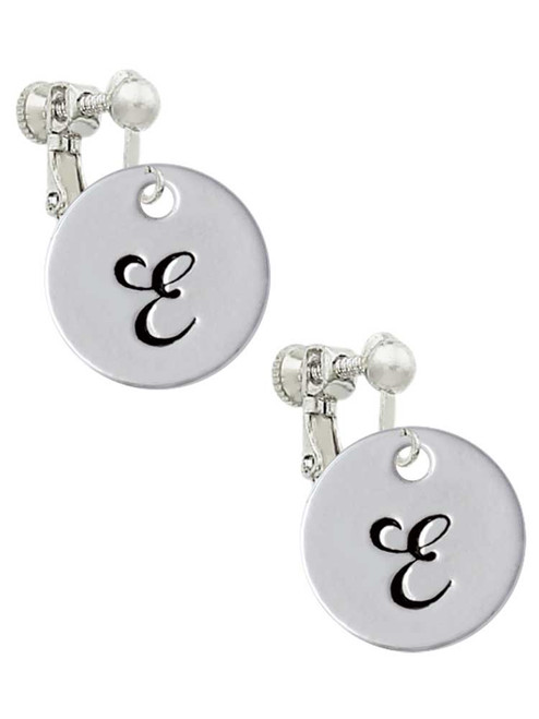 Large Script Letter - E - 3/4'' Disc - Clip On Earrings