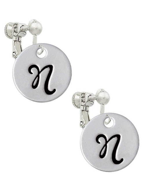 Large Script Letter - N - 3/4'' Disc - Clip On Earrings