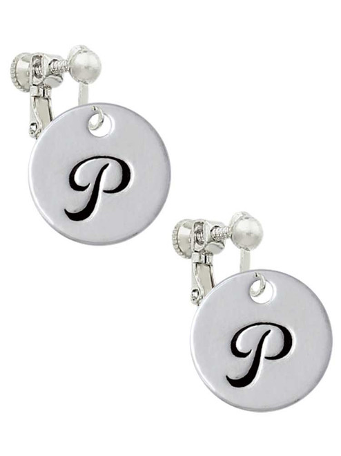 Large Script Letter - P - 3/4'' Disc - Clip On Earrings