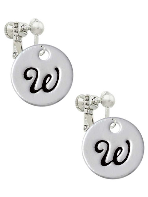 Large Script Letter - W - 3/4'' Disc - Clip On Earrings
