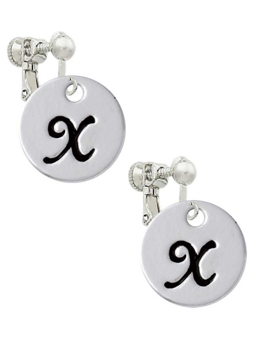 Large Script Letter - X - 3/4'' Disc - Clip On Earrings