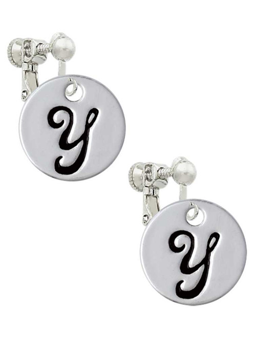 Large Script Letter - Y - 3/4'' Disc - Clip On Earrings