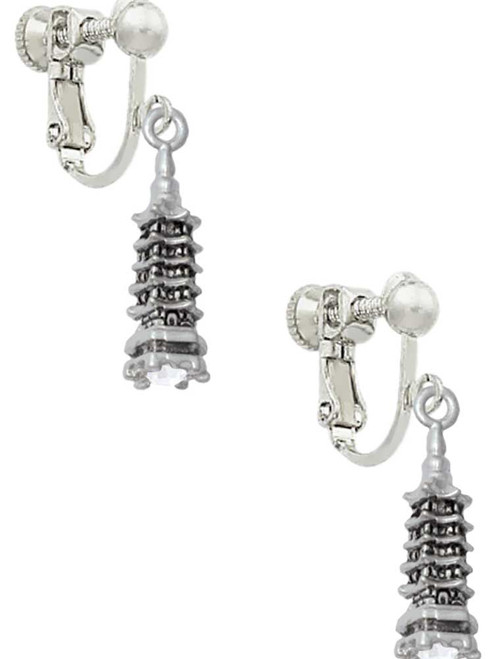 Pagoda with Clear Crystal Clip On Earrings