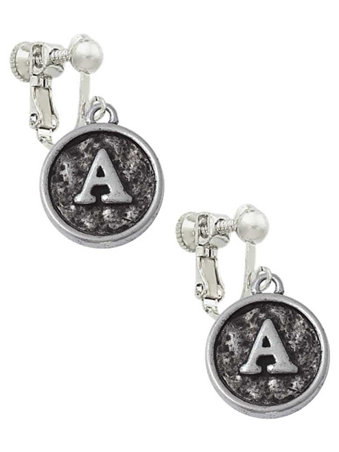 Antiqued Round Seal - Initial - A - Clip On Earrings