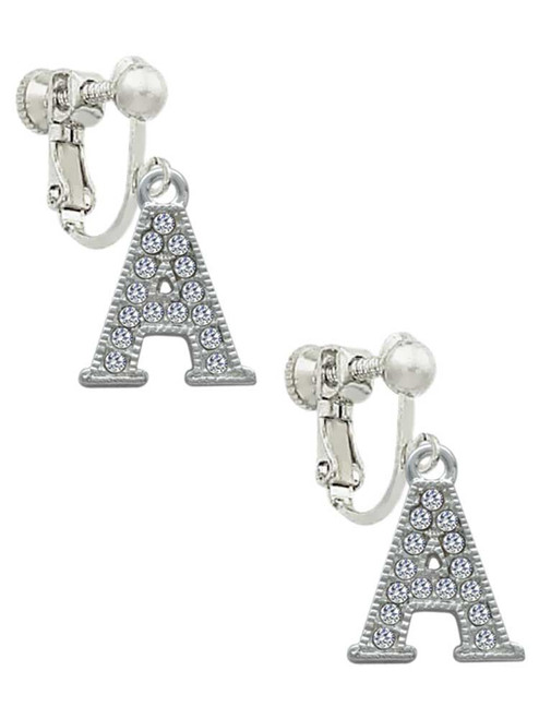 Crystal Initial - A - Beaded Border - Clip On Earrings
