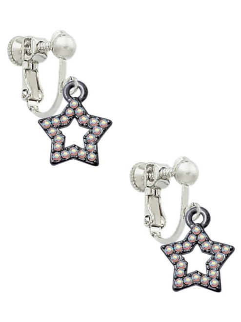 Open Black Star with Clear AB Crystals Clip On Earrings