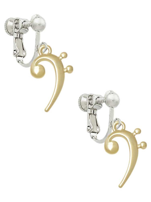 Bass Gold Tone Clef Clip On Earrings