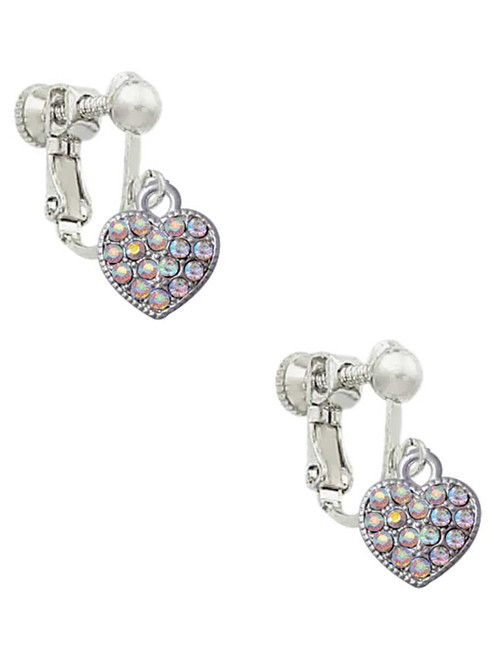 Small Heart with Clear AB Crystals Clip On Earrings