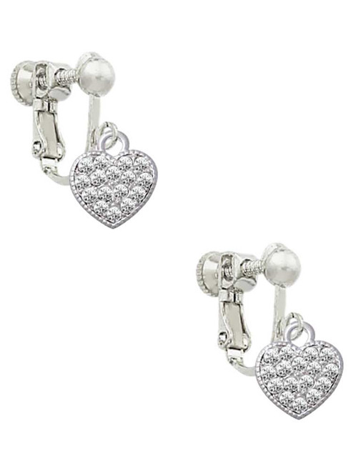 Small Heart with Clear Crystals Clip On Earrings