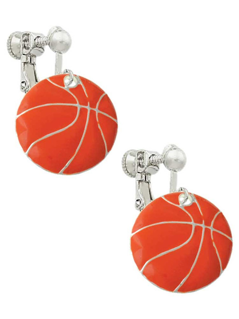 3/4'' Enamel Basketball Clip On Earrings