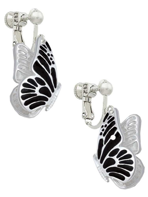 Large Black Flying Butterfly Clip On Earrings