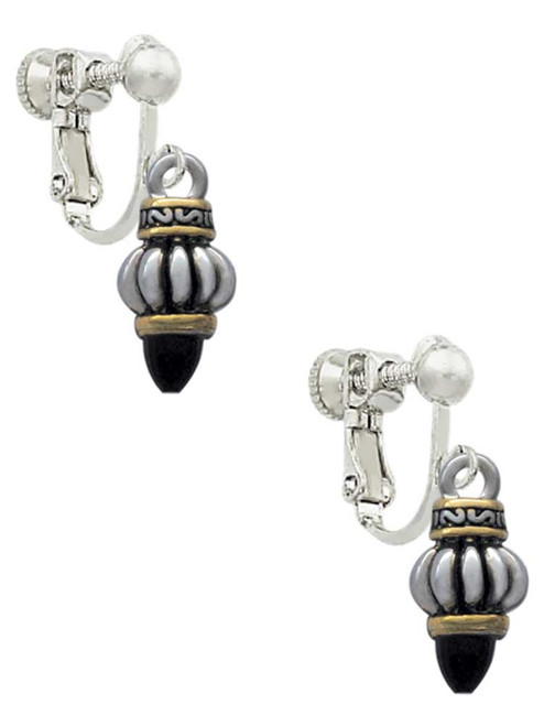 Two Tone Drop with Black Crystal Clip On Earrings