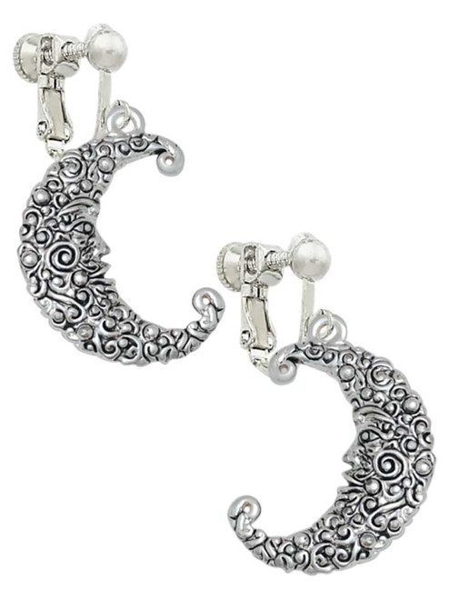 Large Swirl Man in Moon Clip On Earrings