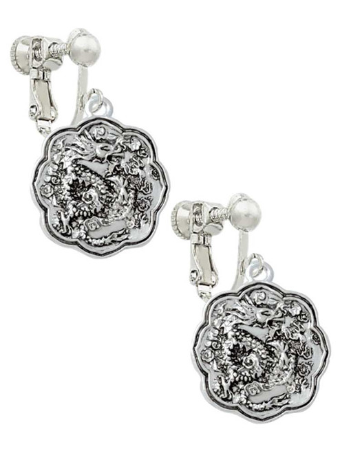 Dragon and Phoenix Medallion Clip On Earrings
