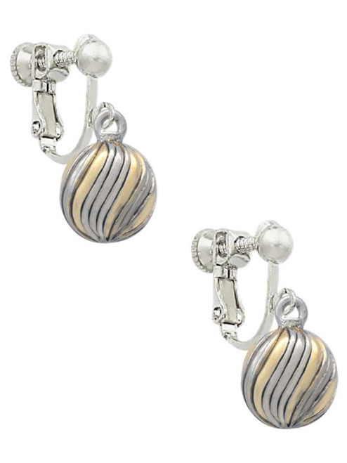 3-D Gold Tone and Striped Ornament Clip On Earrings