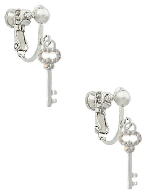 Small Clear AB Crystals Oval Key Clip On Earrings