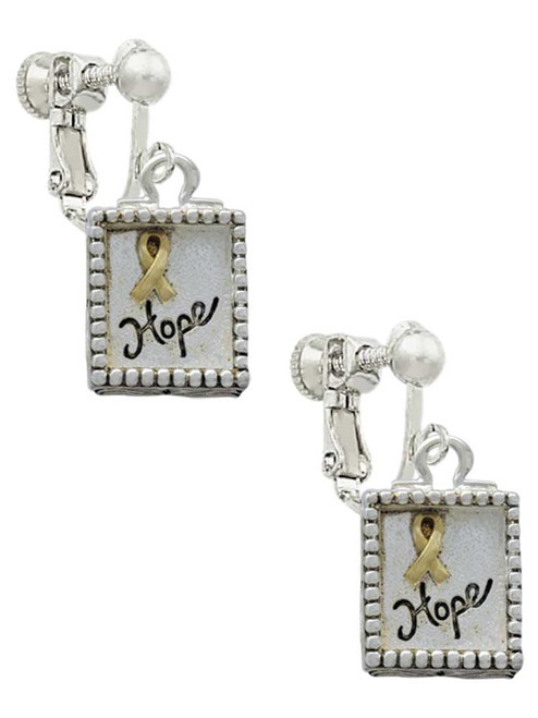 Shadow Box ''Hope'' with Gold Tone Ribbon Clip On Earrings