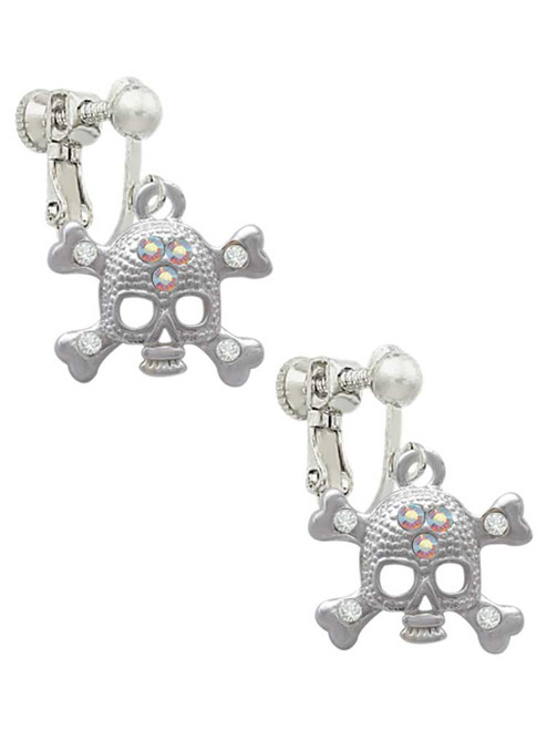 Skull with 3 AB Crystals Clip On Earrings