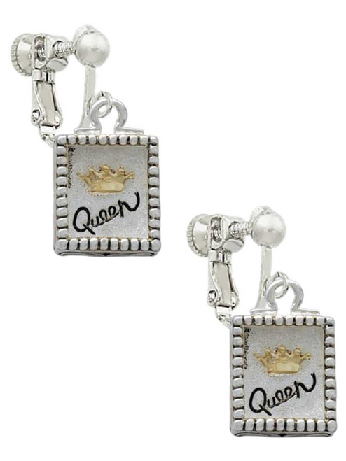 Shadow Box ''Queen'' with Gold Tone Crown Clip On Earrings