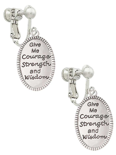 Give Me Courage Strength Wisdom Medallion Clip On Earrings