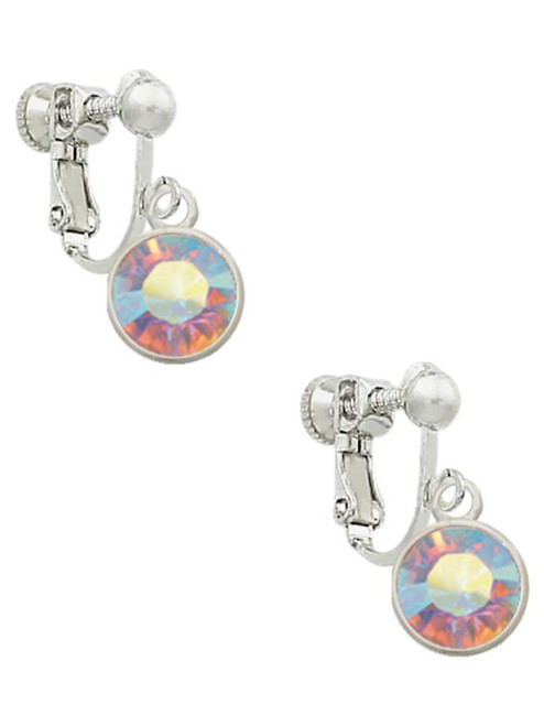 10mm Clear AB Crystal Drop Clip On Earrings
