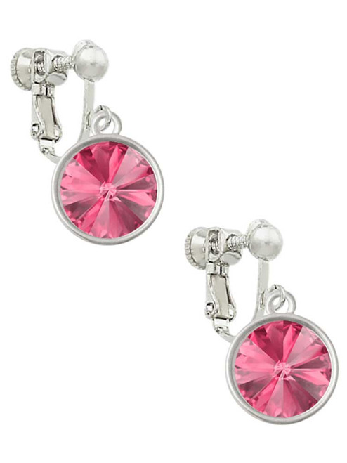 12mm Crystal Rivoli - Hot Pink Clip On Earrings
