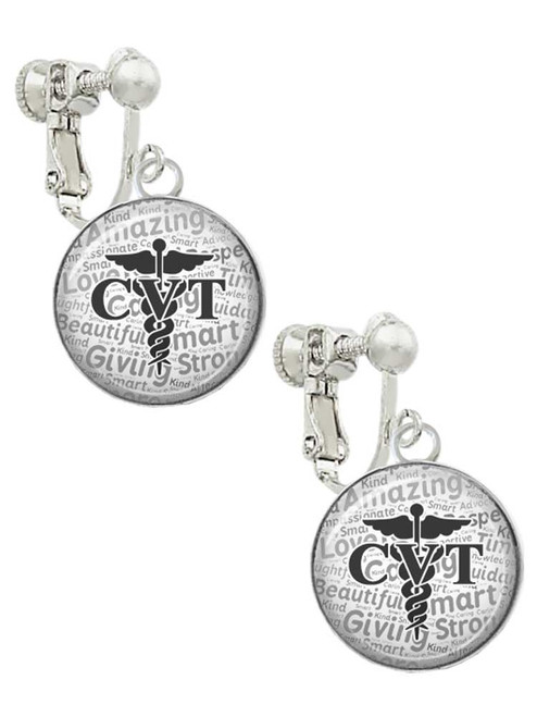 Domed Black CVT Clip On Earrings