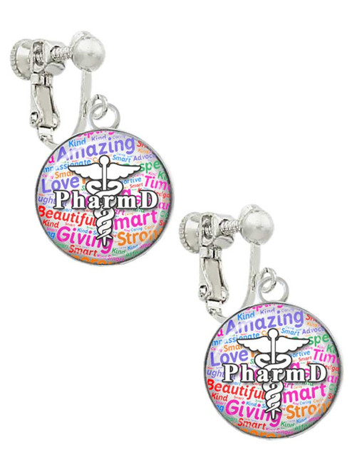 Domed Multi Color PharmD Clip On Earrings