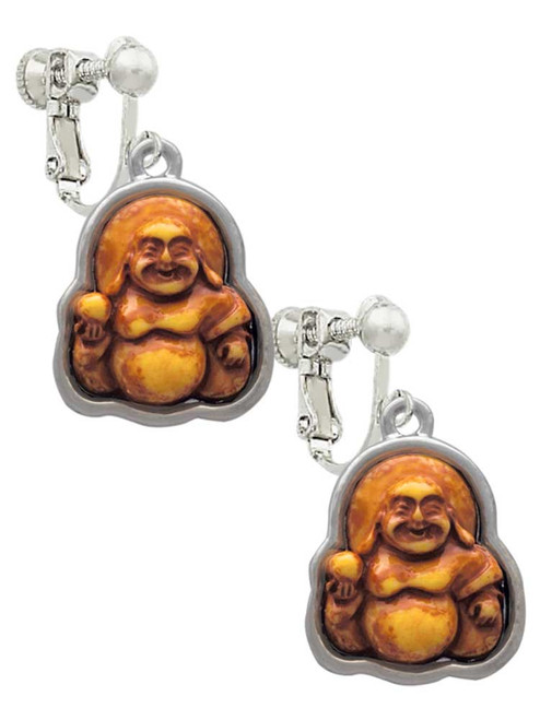 Resin Laughing Buddha in Frame Clip On Earrings