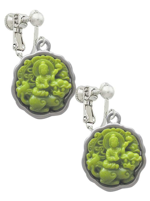 Resin Buddha in Frame Clip On Earrings