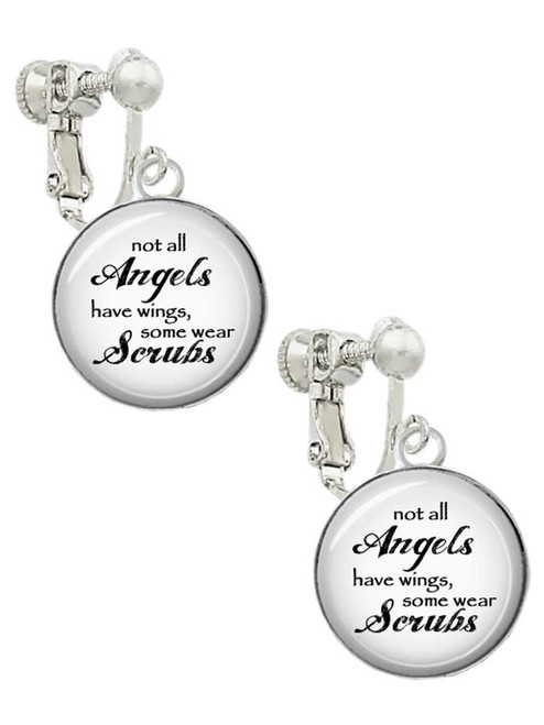 Domed Angels Wear Scrubs Clip On Earrings