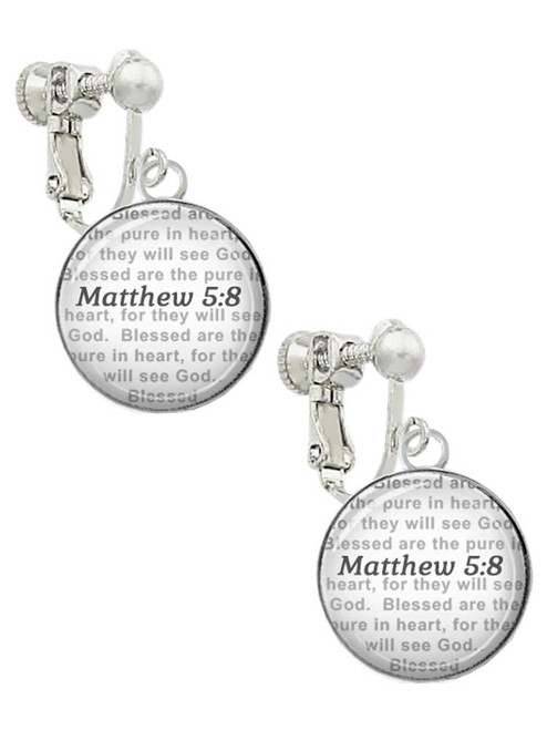 Domed Matthew 5:8 Clip On Earrings