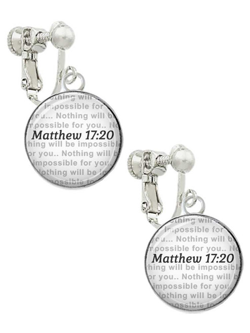 Domed Matthew 17:20 Clip On Earrings