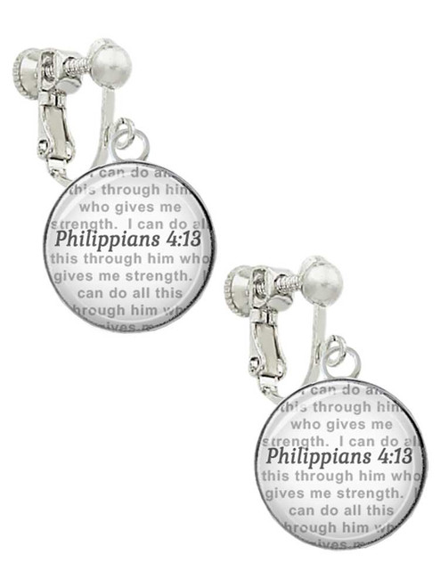 Domed Philippians 4:13 Clip On Earrings