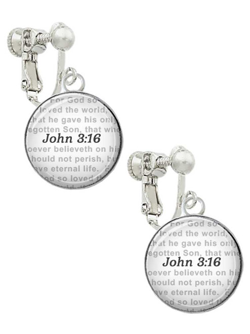 Domed John 3:16 Clip On Earrings