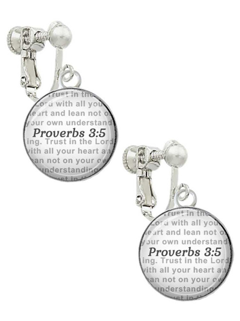 Domed Proverbs 3:5 Clip On Earrings