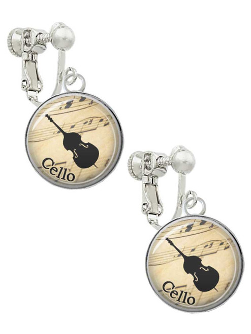 Domed Music - Cello Clip On Earrings
