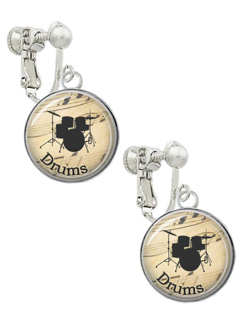 Domed Music - Drums Clip On Earrings