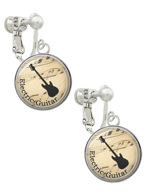 Domed Music - Electric Guitar Clip On Earrings